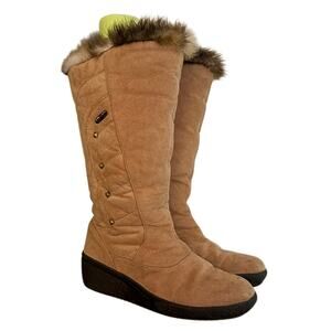 Pajar Tan Suede Shearling Fur Winter Boots Studded Mid Calf Snow Cozy Warm 40